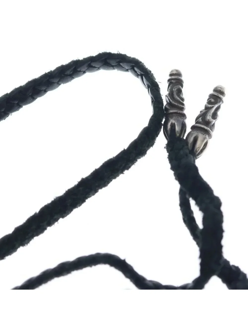 Chrome Hearts Leather Braid Scroll Necklace Black Silver